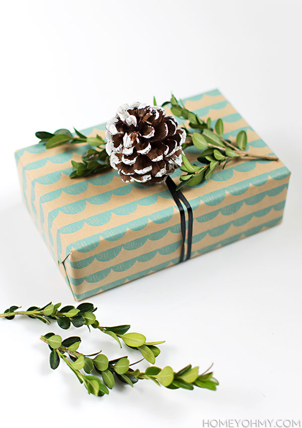 DIY Boxwood and Pinecone Gift Topper - Homey Oh My